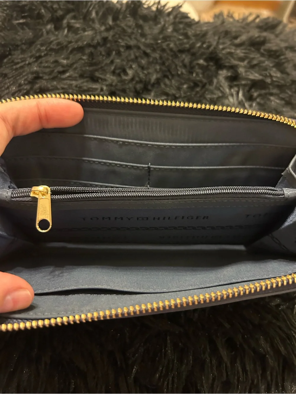 Tommy Hilfiger Striped Zip Around Wallet with Removable Cardholder | Navy Multi